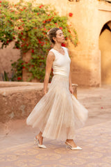 Choklate Paris - Ambre Rock aus Tüll mit Toile-de-Jouy-Print - Ecru - Romantischer Tüllrock