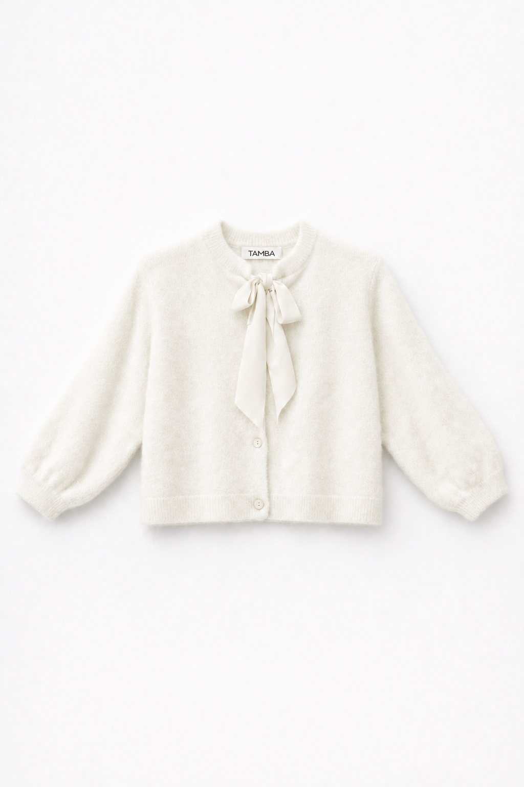 Tamba Flauschige Strickjacke mit Schluppen-Kragen: Ecru