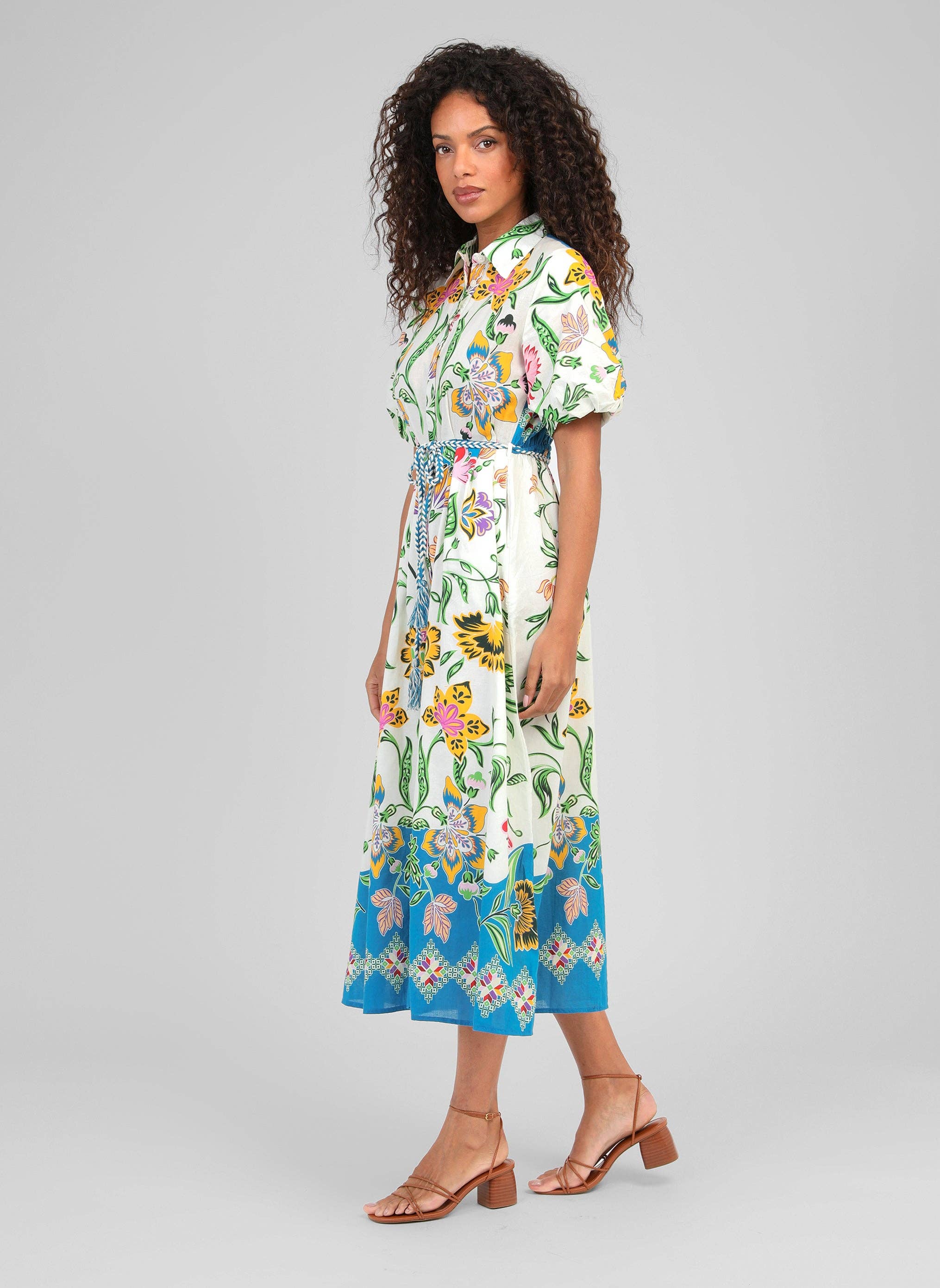 An'ge Paris Midikleid Odomina Florius Multico Blau 100% Baumwolle