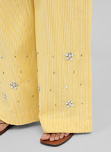 An’ge Paris Hose Rylana gestreift Gelb mit Strassblumen am Beinabschluss