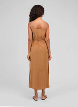 Angé Paris Maliam Camelbraun langes Midikleid mit Schmuckperlen