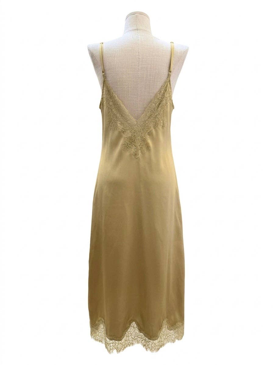 Ciminy Satinkleid Ilys Gold-Gelb – langes Kleid mit Spitze