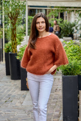 Pullover mit Bootsausschnitt, 3/4-Ärmeln, aus 76 % Mohair und Wolle: Auberginen / Eine Größe