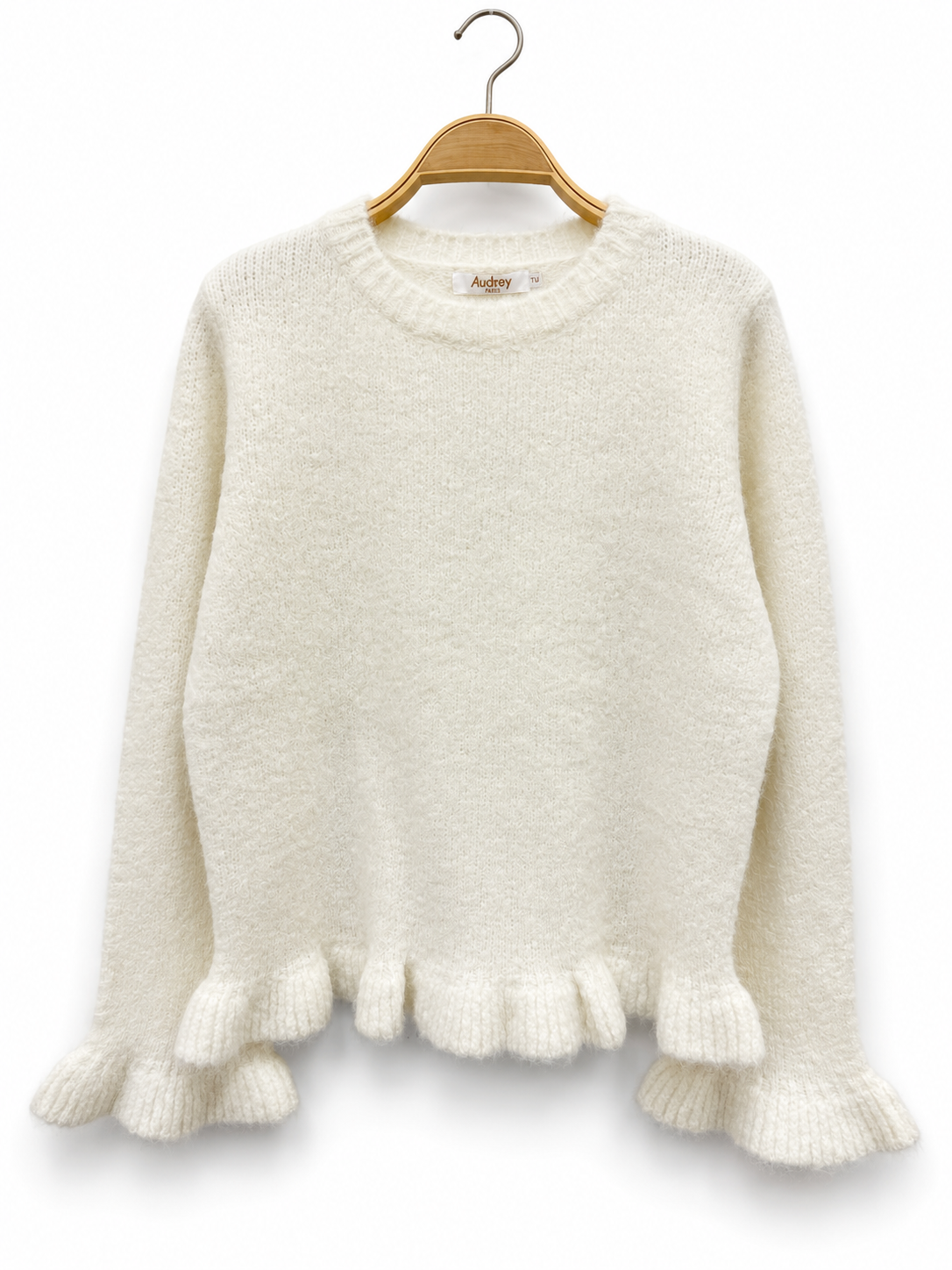 Audrey Paris Strickpullover mit Rüschen Creme