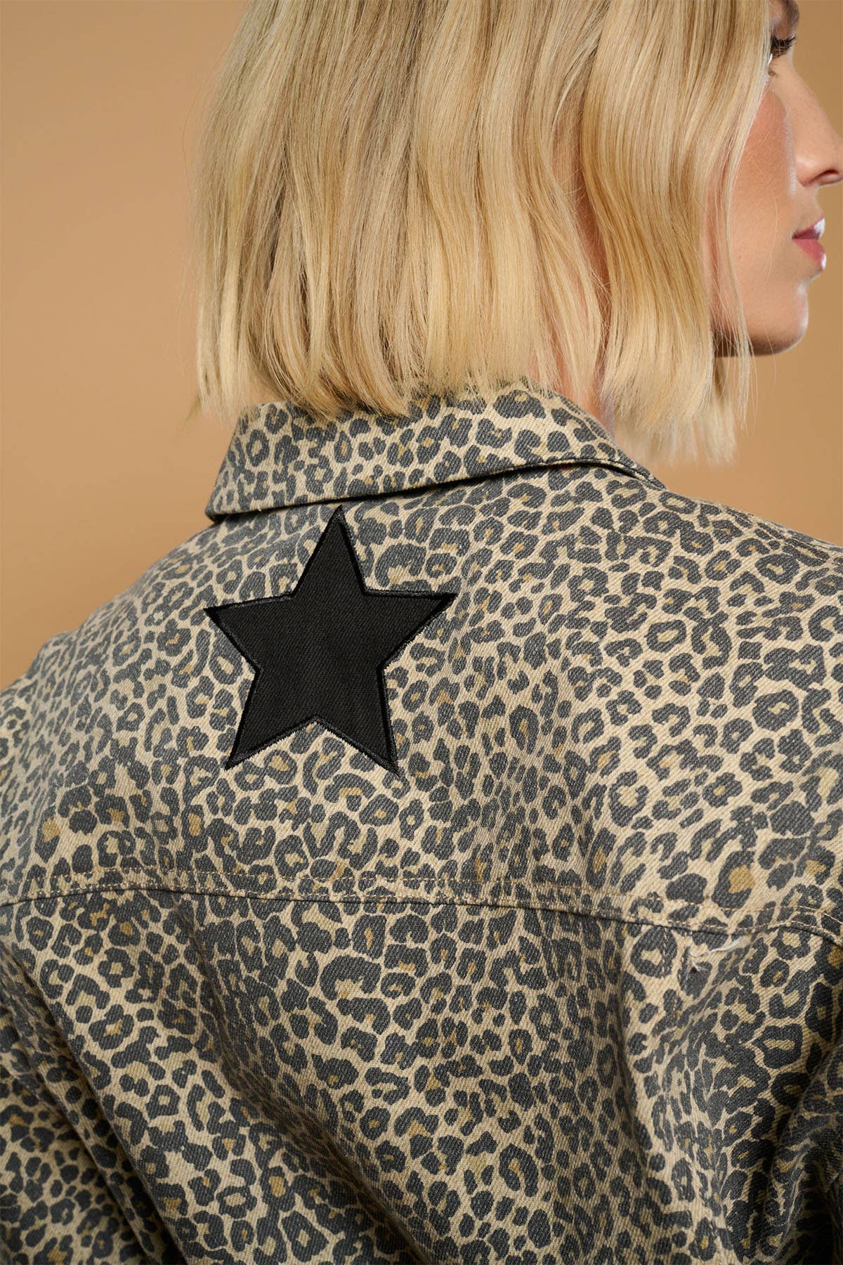 Minueto Jeansjacke Leo Beige Animal-Print 100% Baumwolle
