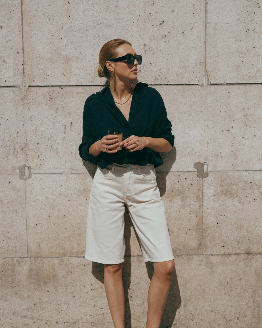 Ana & Lucy Bermuda-Shorts Baggy Dad "Clara" weiter Schnitt - Ecru