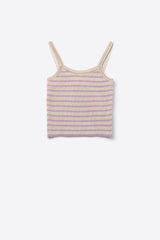 Q2 Beiges Trägertop mit fliederfarbenen Streifen und Trägern - Beige | Rippstrick