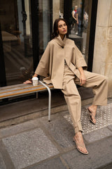 Attentif Paris Ballonhose mit Bindeband am Saum Camel