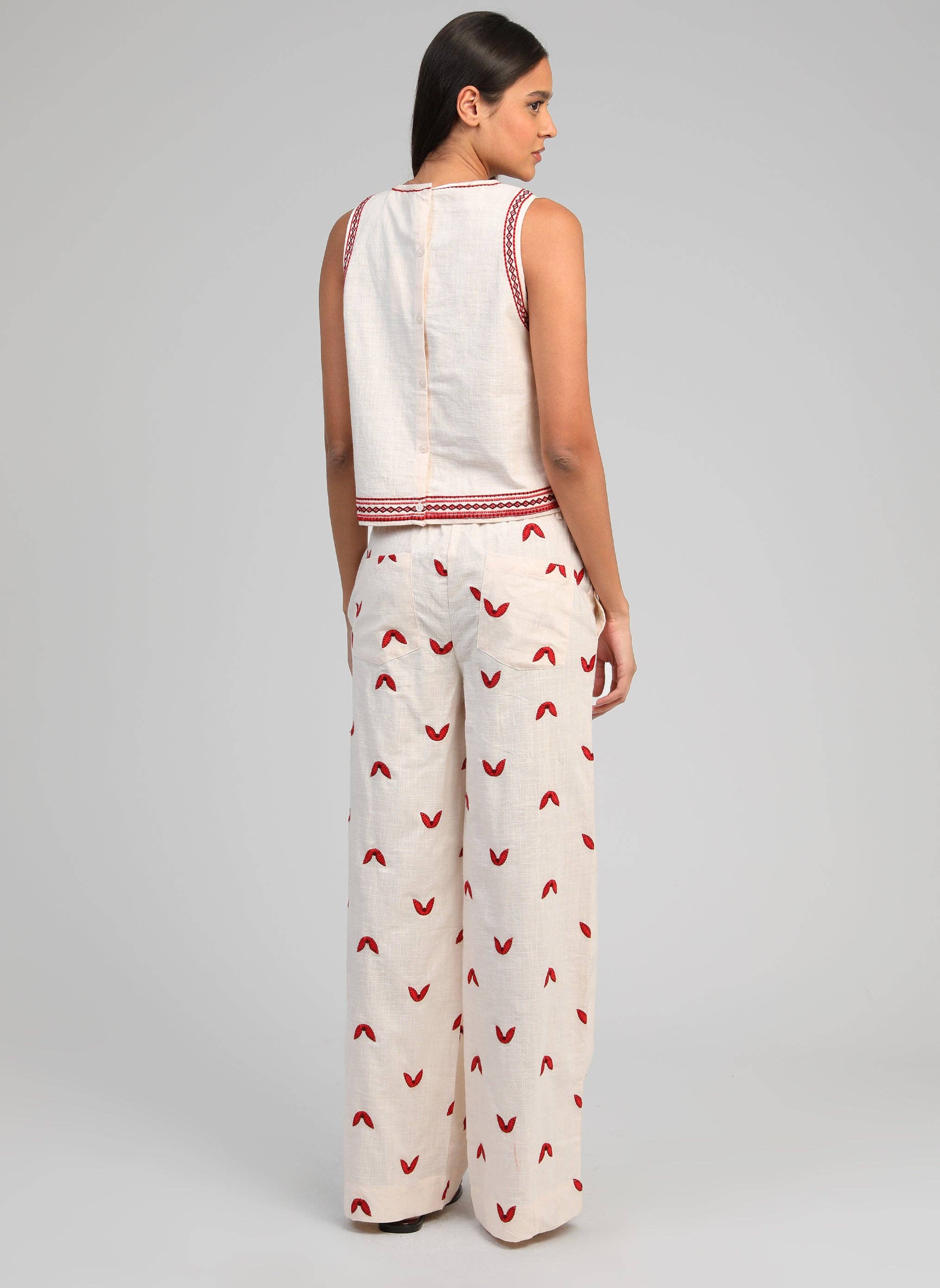 Ange Paris Hose Romila Baumwollstickerei Ecru
