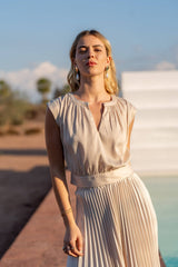 Choklate Paris Satin-Top Maguie Beige mit Schleifenverschluss