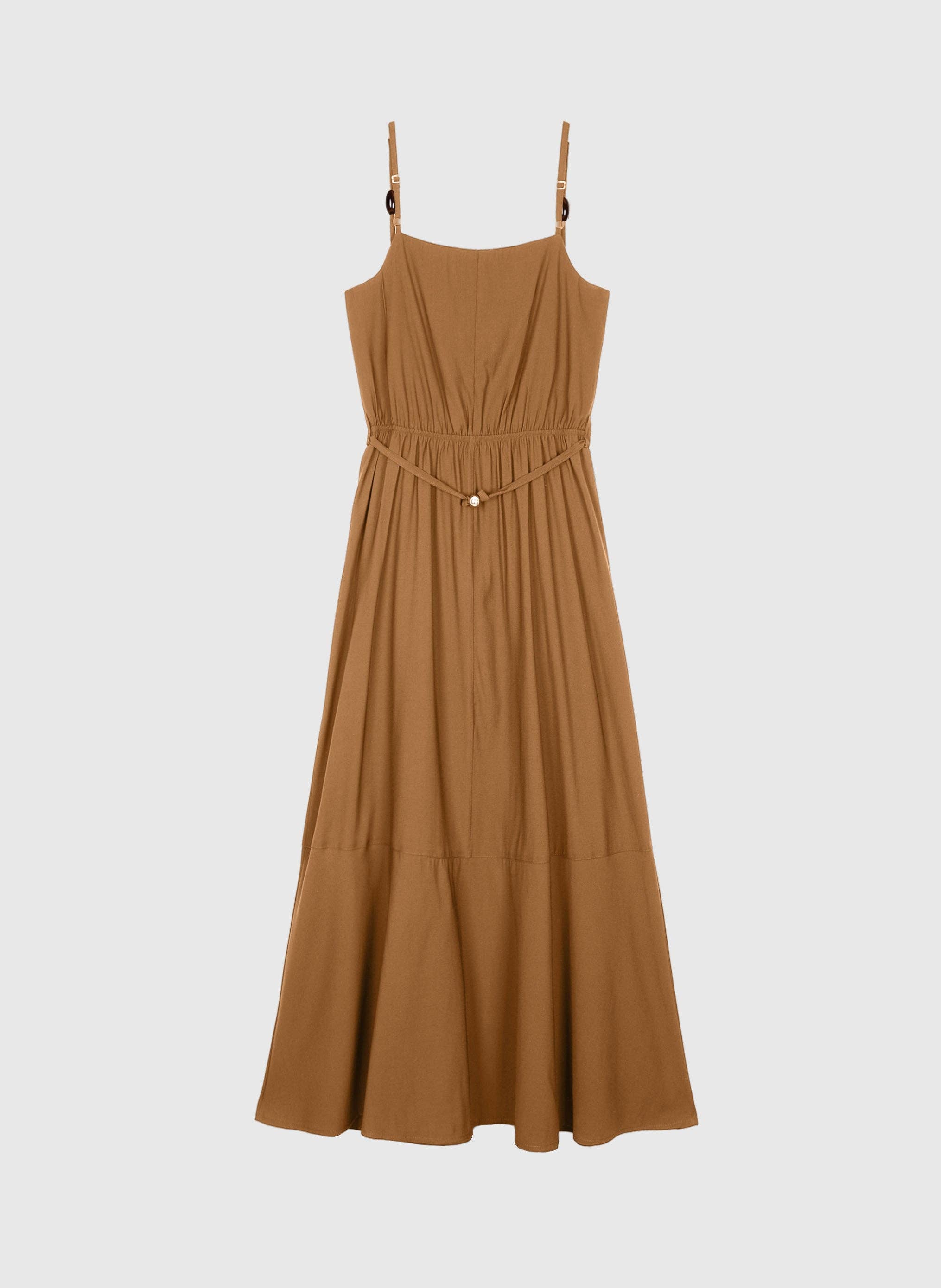 Angé Paris Maliam Camelbraun langes Midikleid mit Schmuckperlen