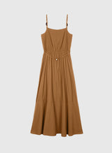 Angé Paris Maliam Camelbraun langes Midikleid mit Schmuckperlen