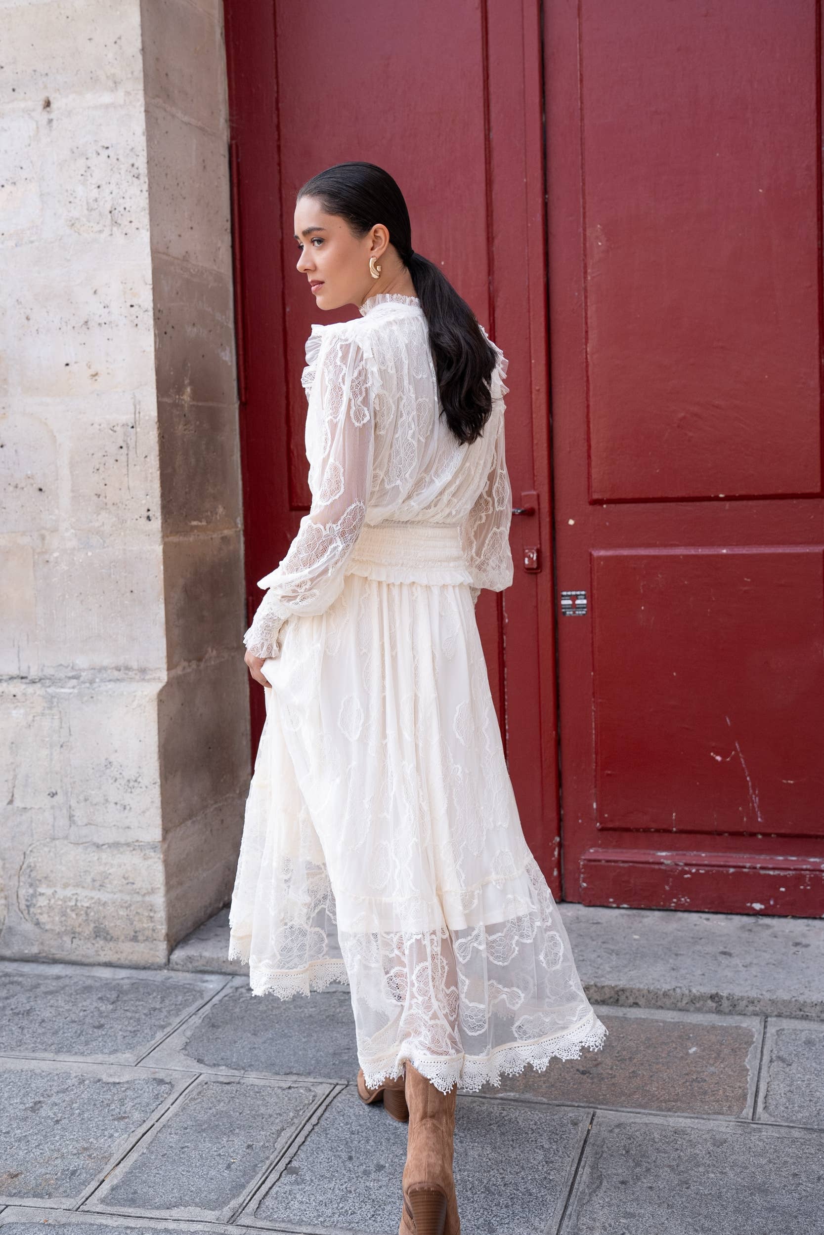 Choklate Paris Asymmetrischer Spitzenrock September Ecru - Bohemian Chic