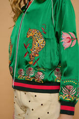 Minueto Bomberjacke Jaguar Satin Grün mit Stickerei
