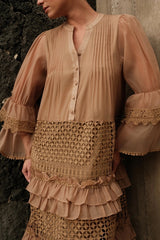 Purple Queen Maxikleid Thalys Camel mit Spitze und Volants