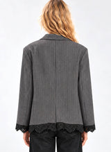 AN’GE Paris Blazer HANNABELLA in Grau mit schwarzer Spitze