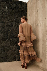 Purple Queen Maxikleid Thalys Camel mit Spitze und Volants