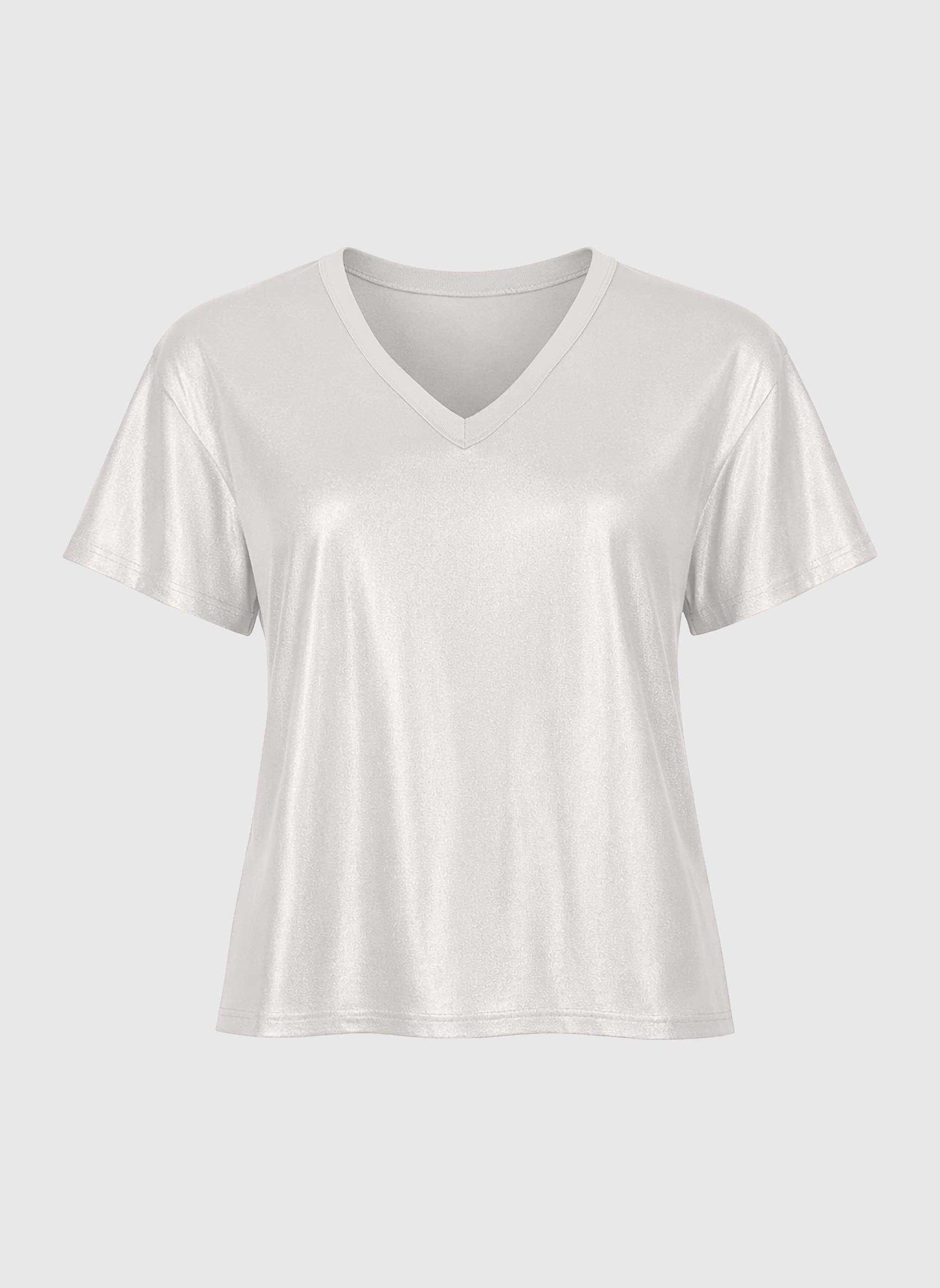 Ange Paris T-Shirt mit V-Ausschnitt "Agneza" mit Perlmuteffekt Weiß