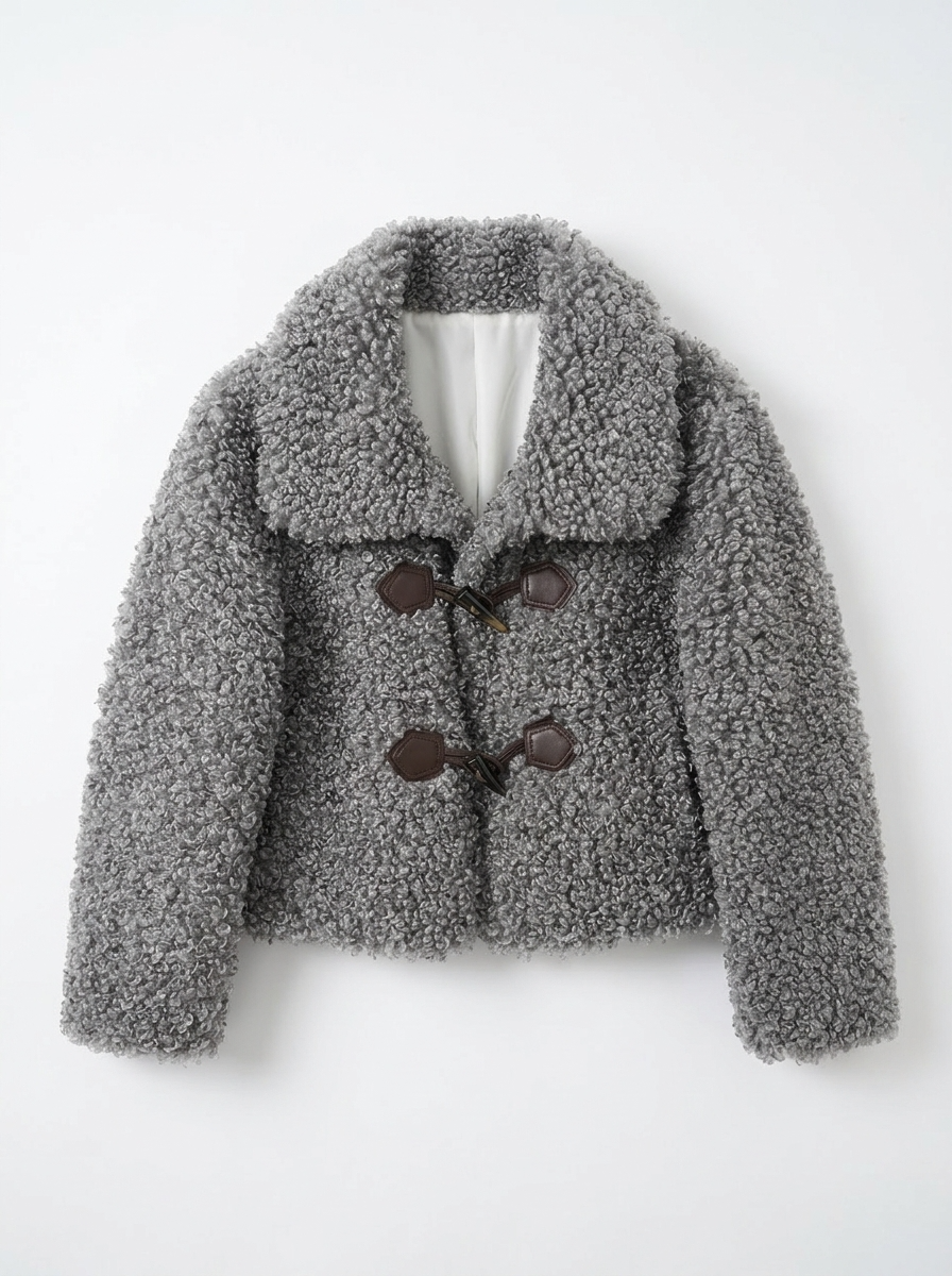 Attrait Paris kurzer Dufflecoat in Bouclé-Felloptik Grau