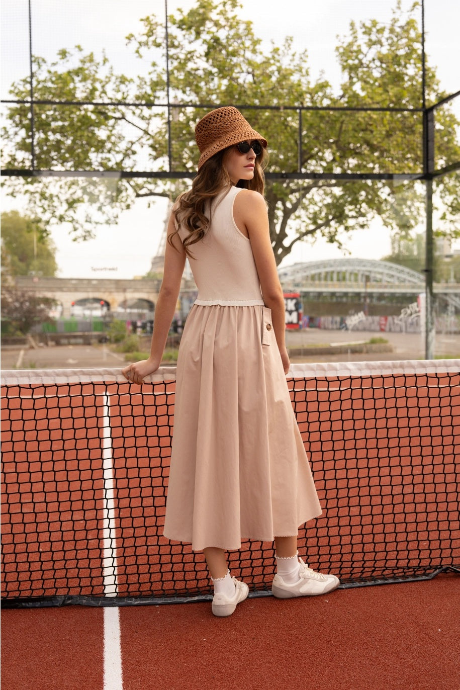 Choklate Paris Polokleid Suzanne Ecru Beige Materialmix