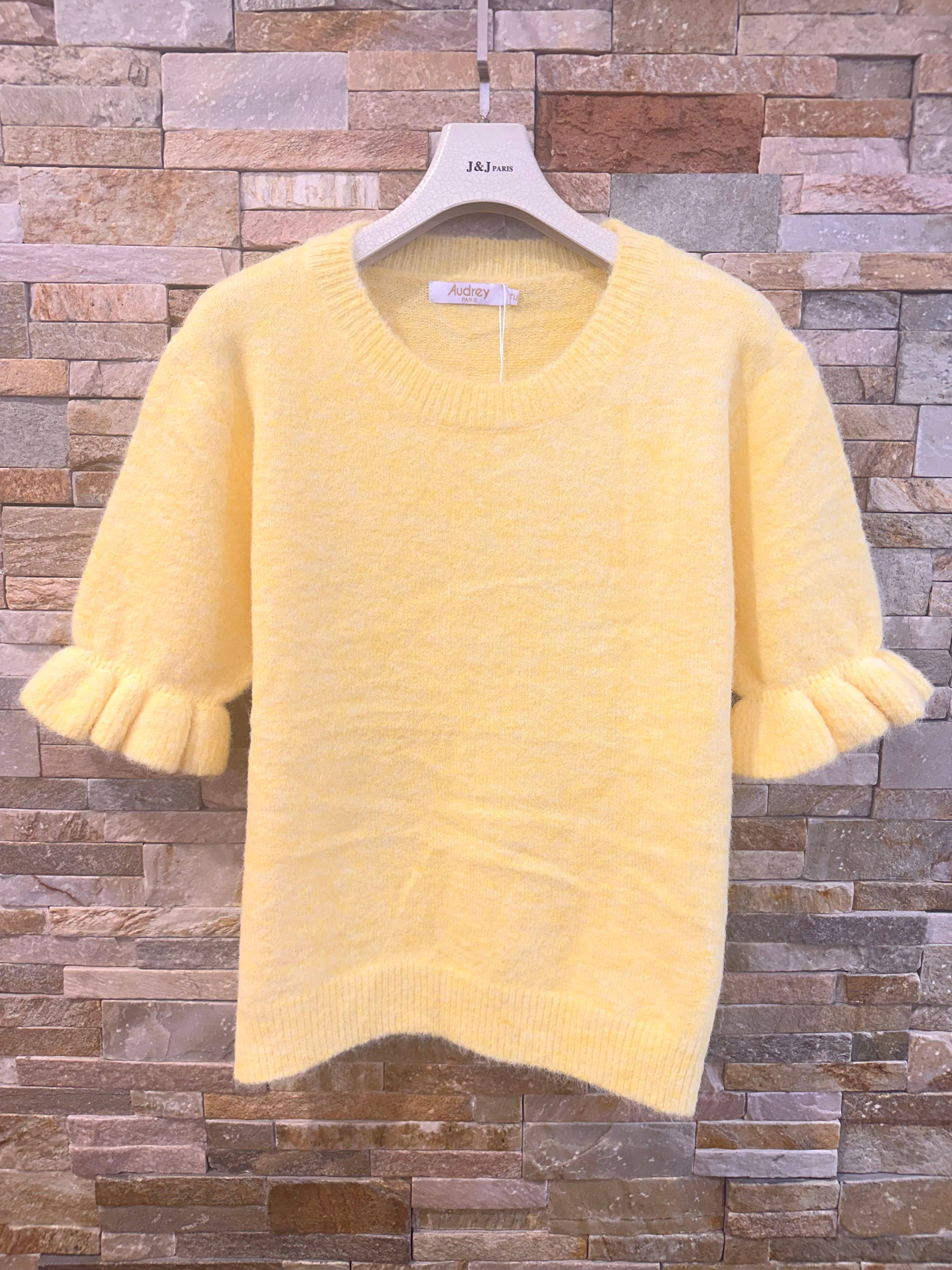 ✨ Weicher Feinstrickpullover mit Volantärmeln AP185: Blanc / Standardmäßig / Eine Größe
