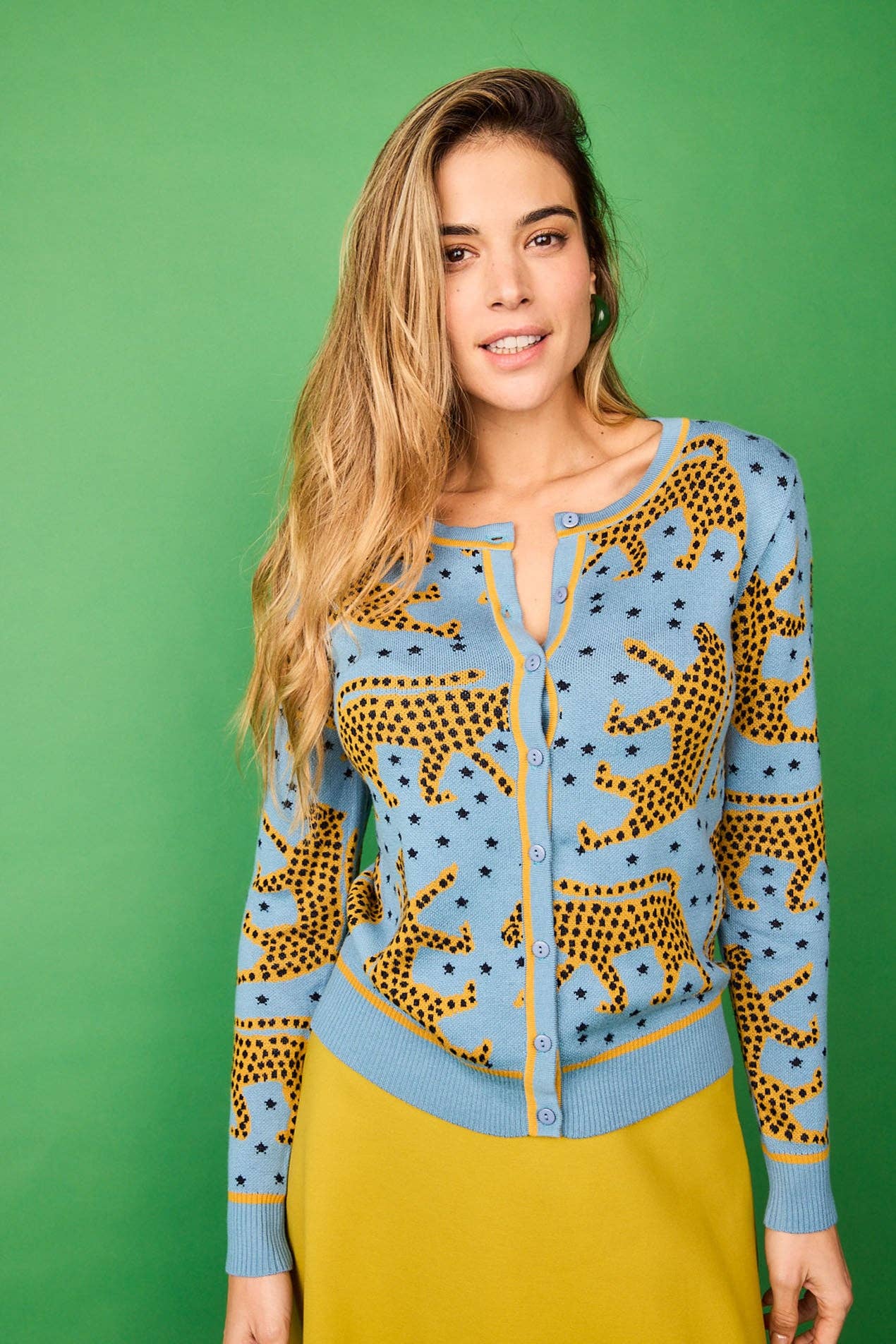 Smile Strickjacke aus Viskose-Strick Geparden Türkis