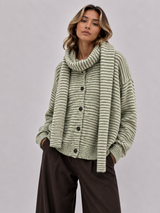 Afinity gestreifter Strickcardigan mit Schal Grün-Ecru