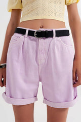 Q2 Denim-Mom-Shorts in Lila Violett | Hohe Taille & Mom-Fit | Coloured Denim