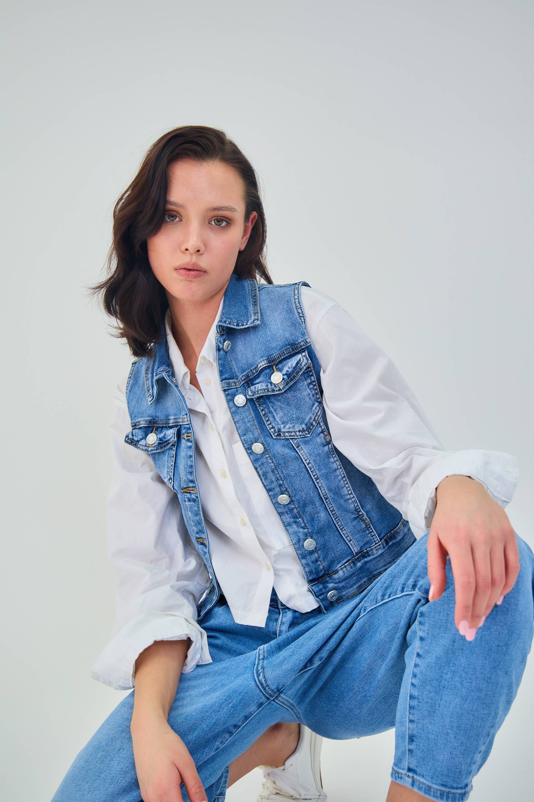Ana & Lucy Jeansweste Damen "Lottie" Verwaschenes Jeansblau