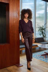 Lulumary Kunstlederhose Bordeaux mit geradem Bein