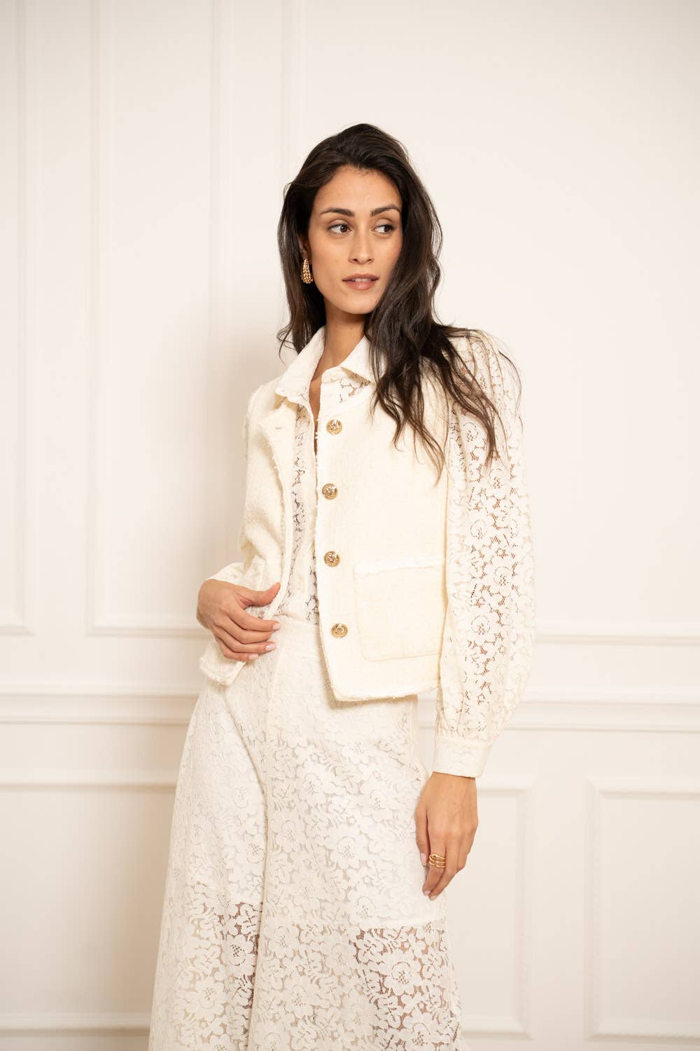 Choklate Paris Ärmellose Tweed-Weste Ecru