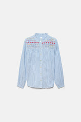 Lanidor Bluse mit Stickerei Gestreift Runder Ausschnitt