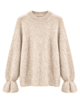 TAMBA Kid-Mohair-Pullover mit Volantärmeln in Beige – locker geschnitten