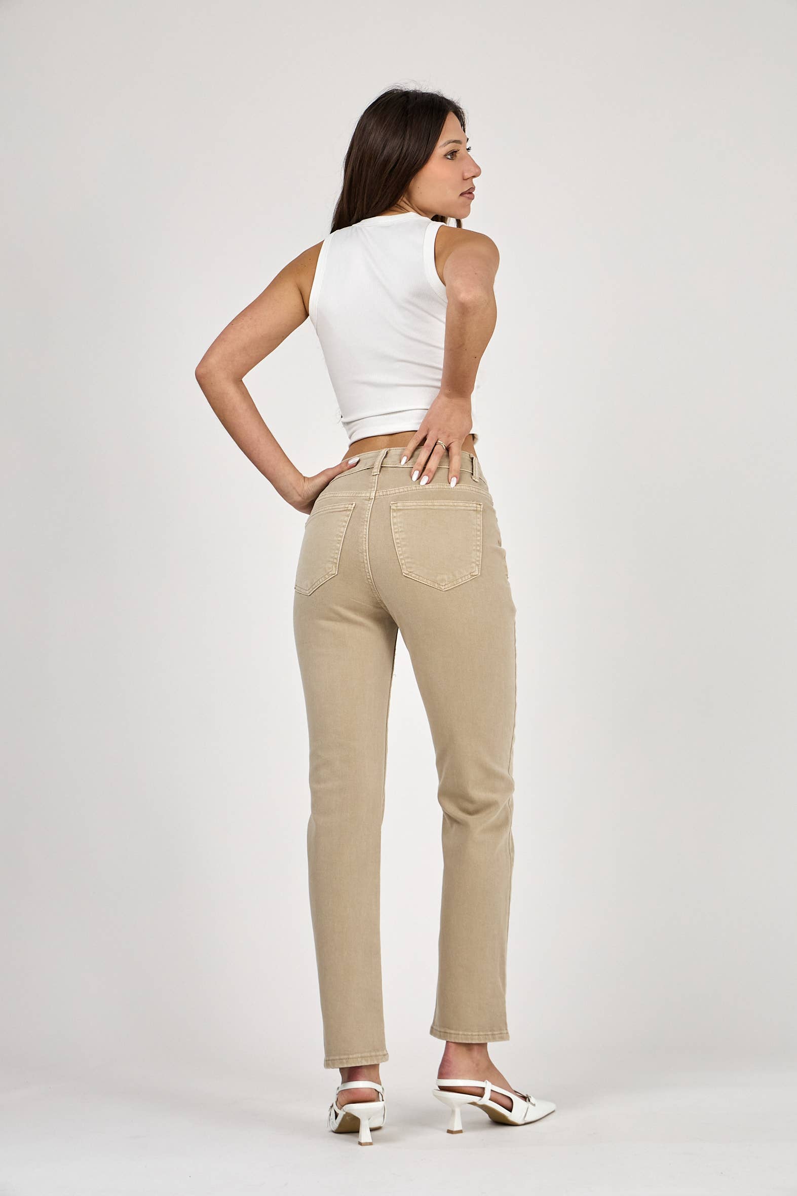 DAMENHOSE MIT GERADER BEINFORM IN FARBE - "Élodie": Crème / Standard - Gerades Bein / 1(T36) 1(T38) 1(T40) 1(T42) 1(T44)