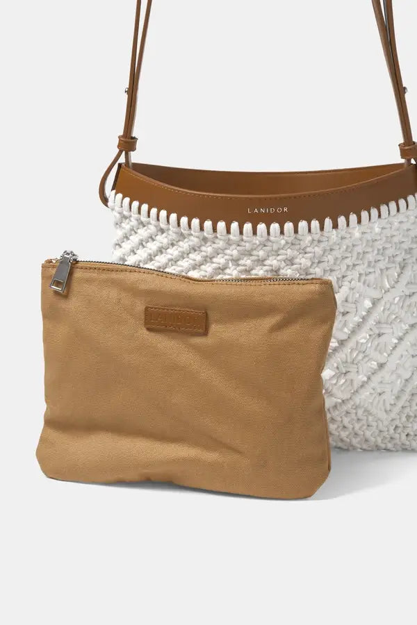 Lanidor Häkeltasche Weiß mit Kunstlederbesatz