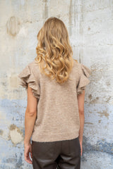 Lulumary Rüschenpullover in Taupe mit V-Ausschnitt