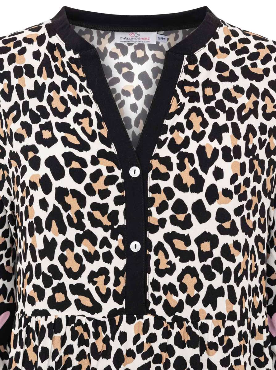 Zwillingsherz - Maxikleid "Classic Leo" - Leopardenmuster mit Knopfleiste