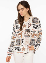 Zwillingsherz Bluse Wild Love Beige Animalprint Langarm