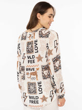 Zwillingsherz Bluse Wild Love Beige Animalprint Langarm