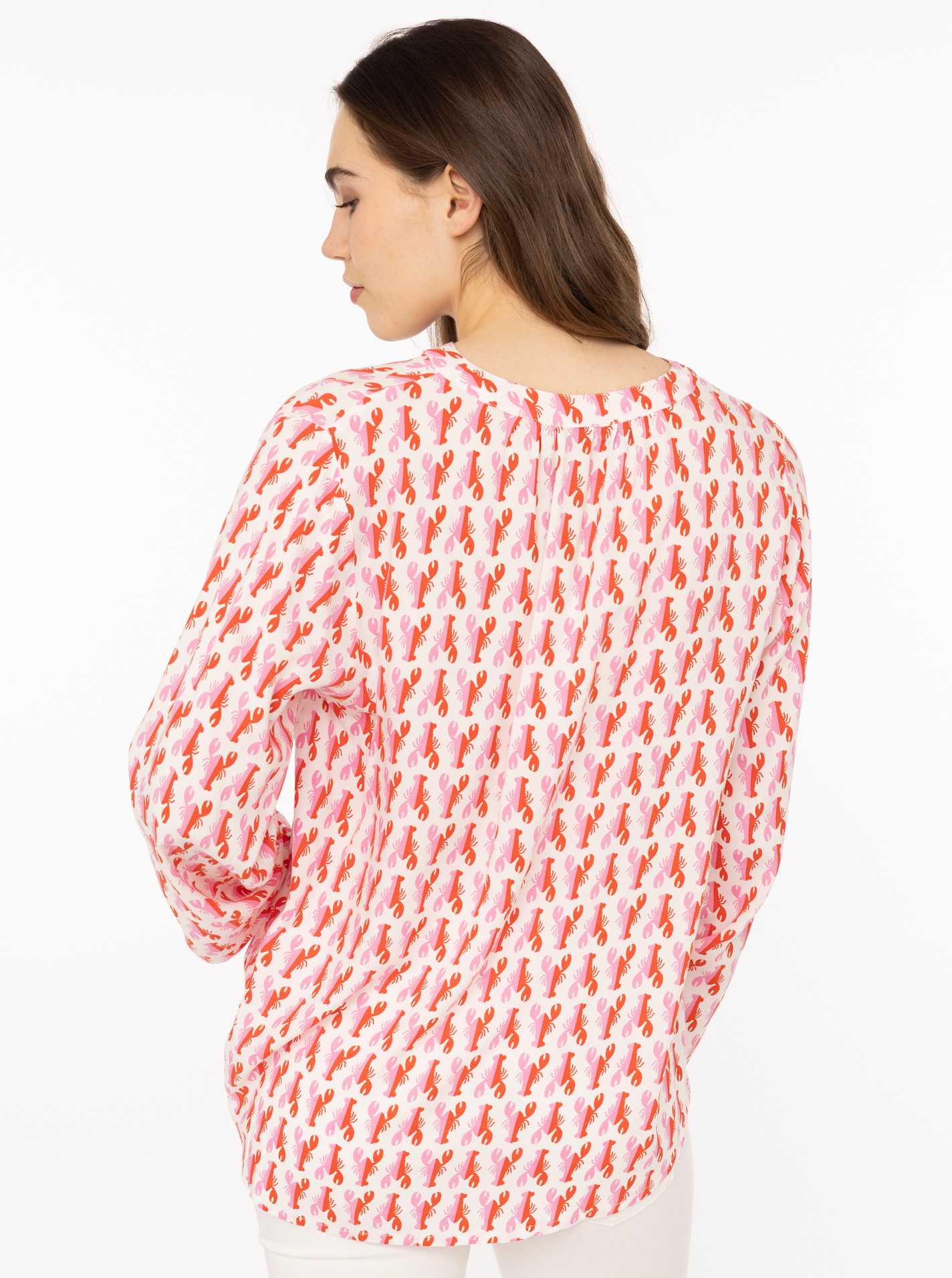 Zwillingsherz Bluse Lobsters Rot Pink Langarm Viskose