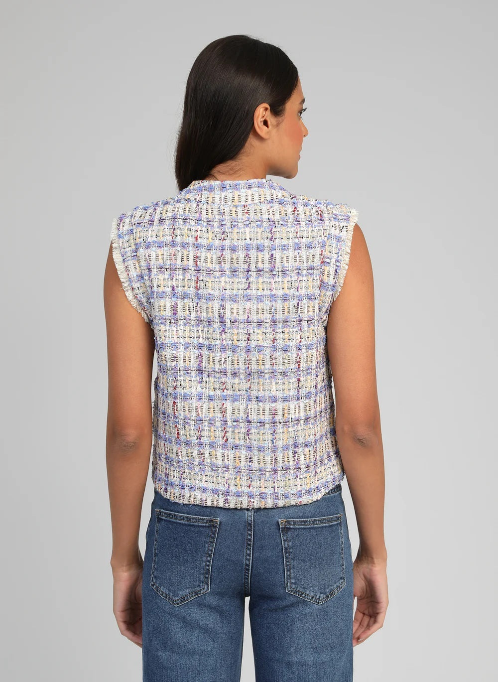 Ange Paris Tweed-Weste Avayana Blau Tailliert