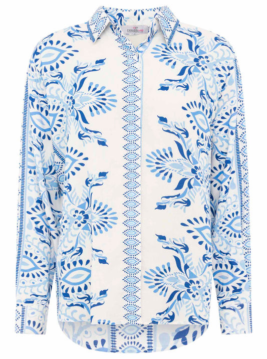 Zwillingsherz Bluse aus 100% Viskose mit floralem Print - Blautöne