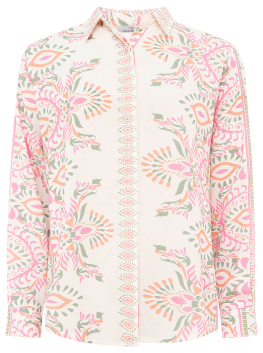 Zwillingsherz Bluse aus 100% Viskose mit floralem Print - Rosa/Grün