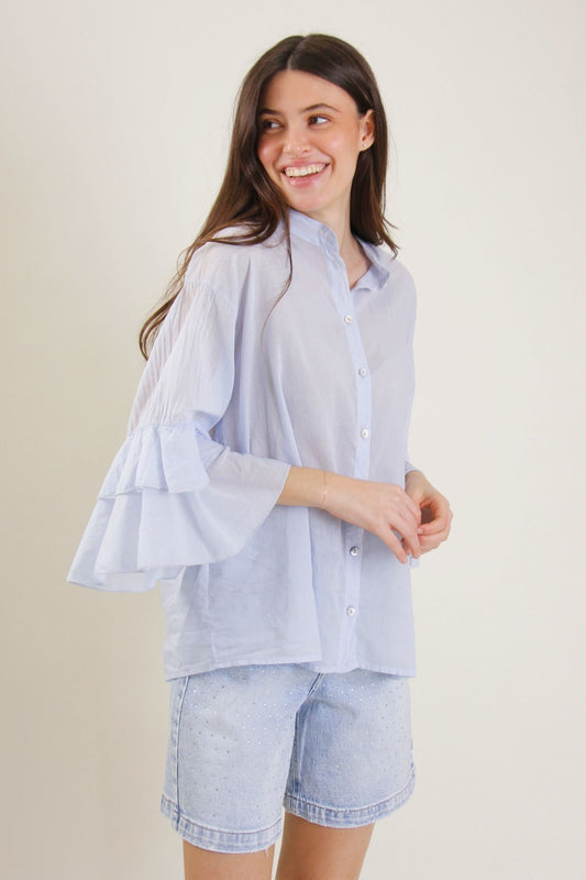 Bluse " Cora" mit Volantsärmeln - Hellblau