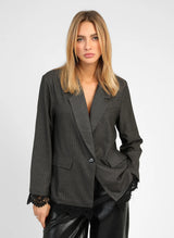 AN’GE Paris Blazer HANNABELLA in Grau mit schwarzer Spitze