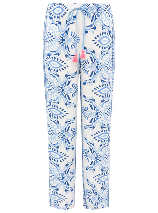 Zwillingsherz Hose aus 100% Viskose mit floralem Print - Blautöne