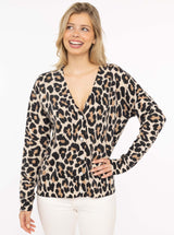 Zwillingsherz Cardigan - 100% Kaschmir - Leoprint mit Knöpfen - Beige