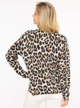 Zwillingsherz Cardigan - 100% Kaschmir - Leoprint mit Knöpfen - Beige