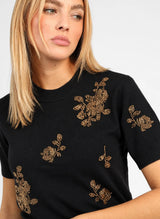 AN’GE Paris NAPAYA Kurzarmpullover Schwarz mit Strass und Perlen