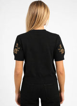 AN’GE Paris NAPAYA Kurzarmpullover Schwarz mit Strass und Perlen